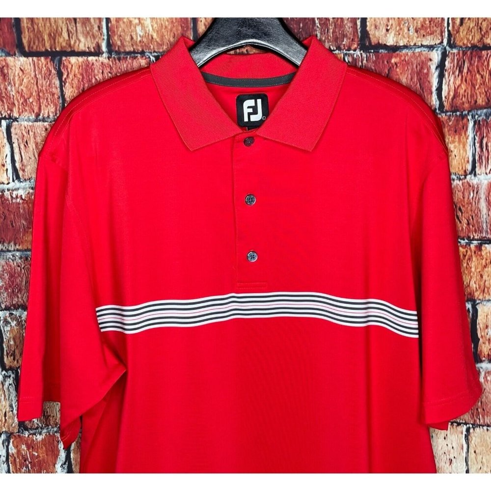 FootJoy FJ Performance Large Polo Golf Shirt Men’s Red Blue White Stretch